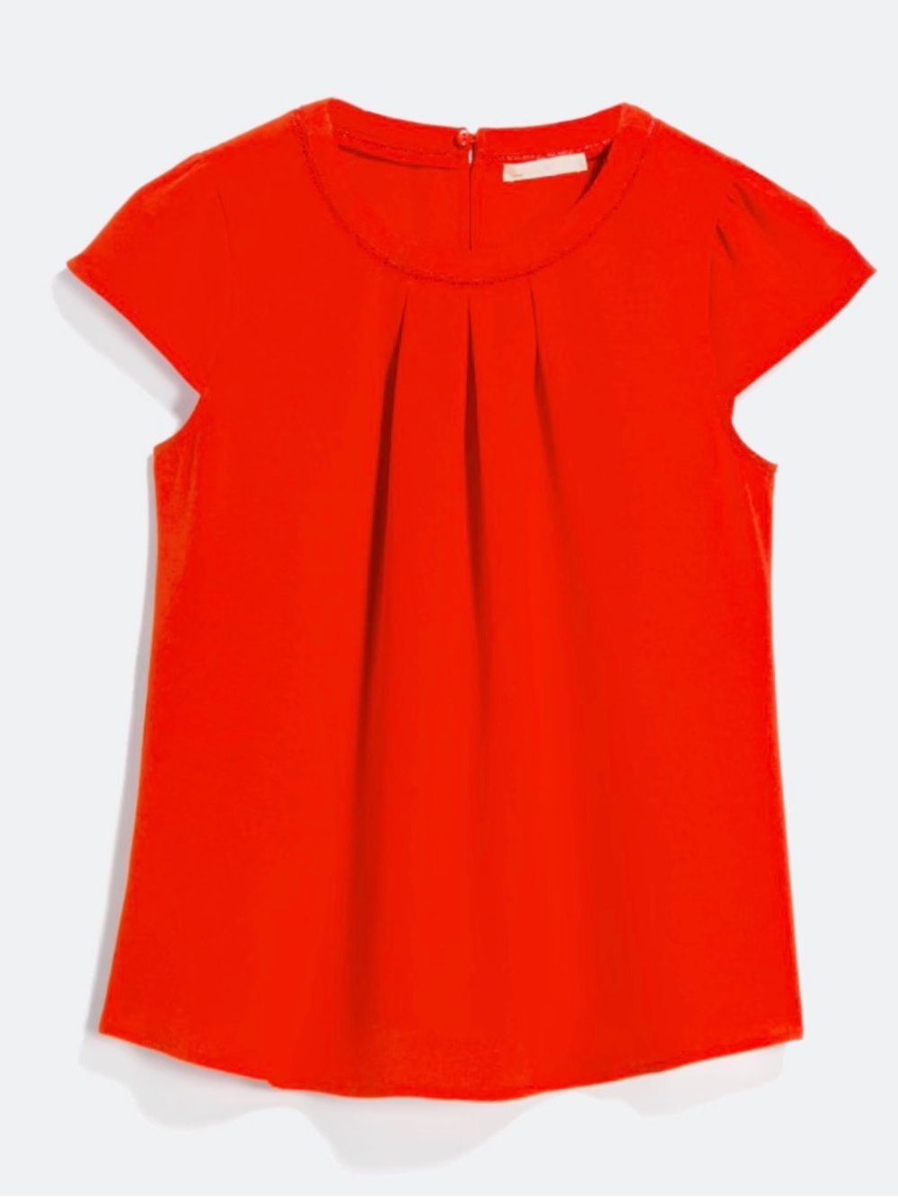 Red Short-Sleeve Pleated Front Blouse